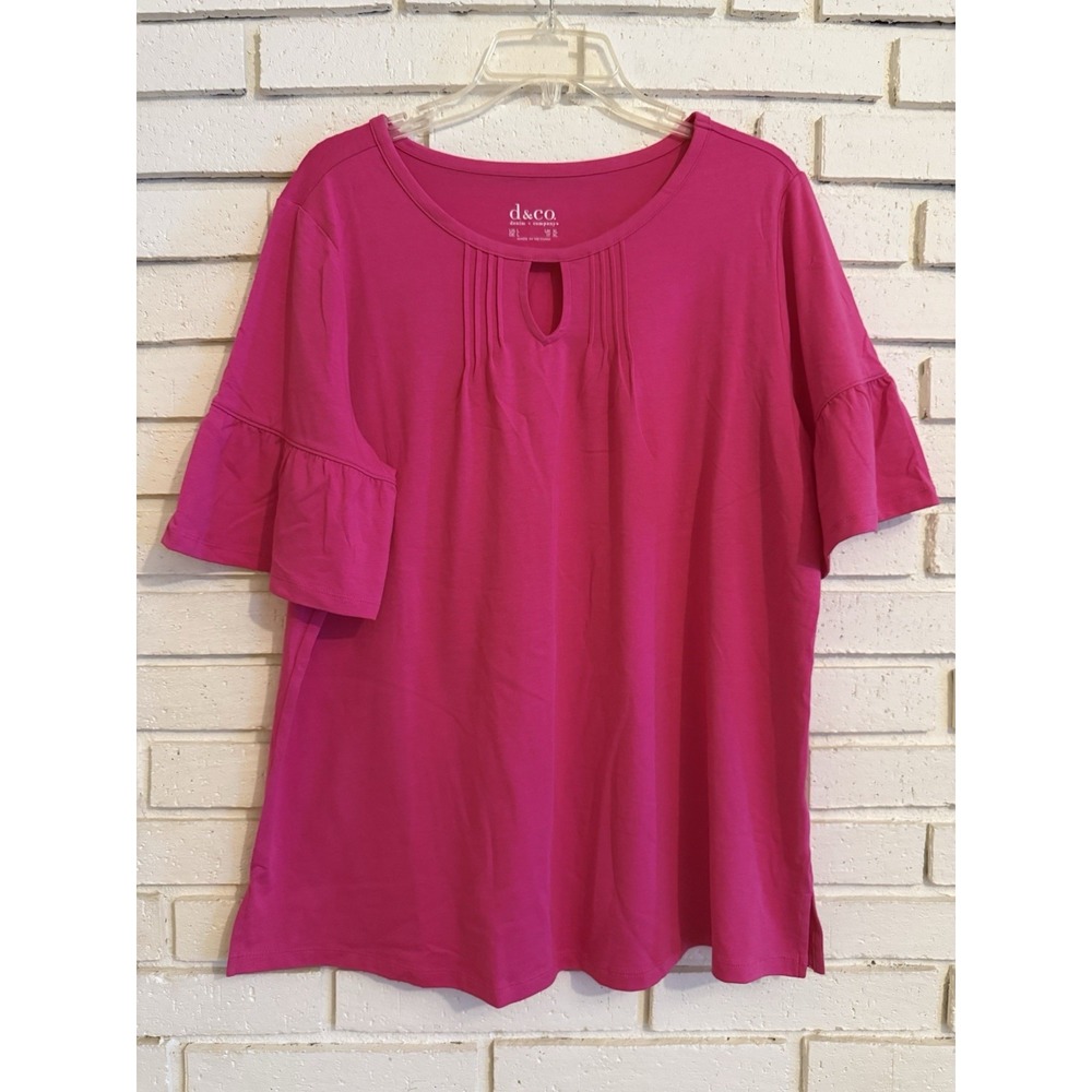 Denim & Co. Regular Favorite Jersey Tunic with Ruffle Sleeves Pink Size Large